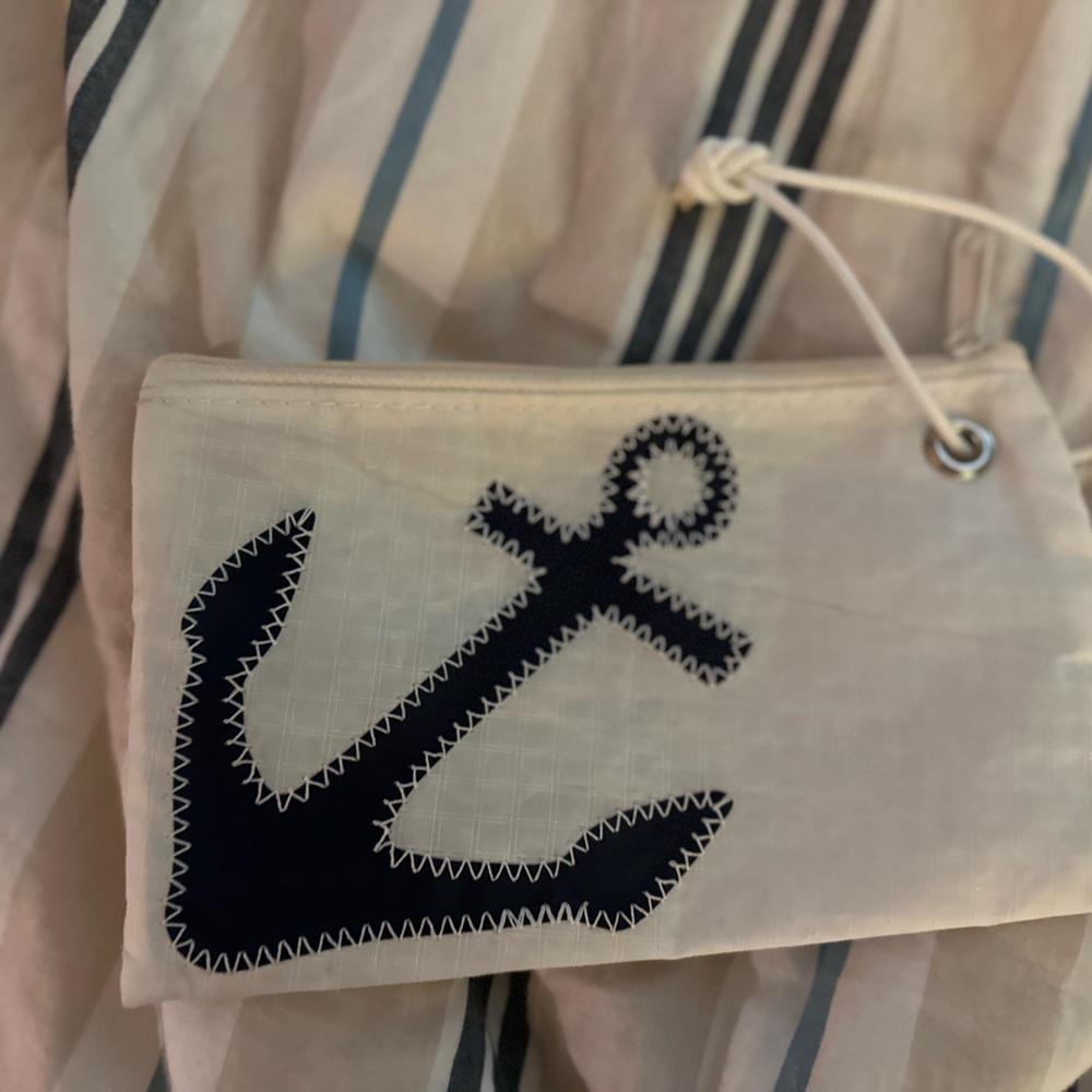 Pouch by Sea Bags of Maine, made of sail cloth with anchor decor